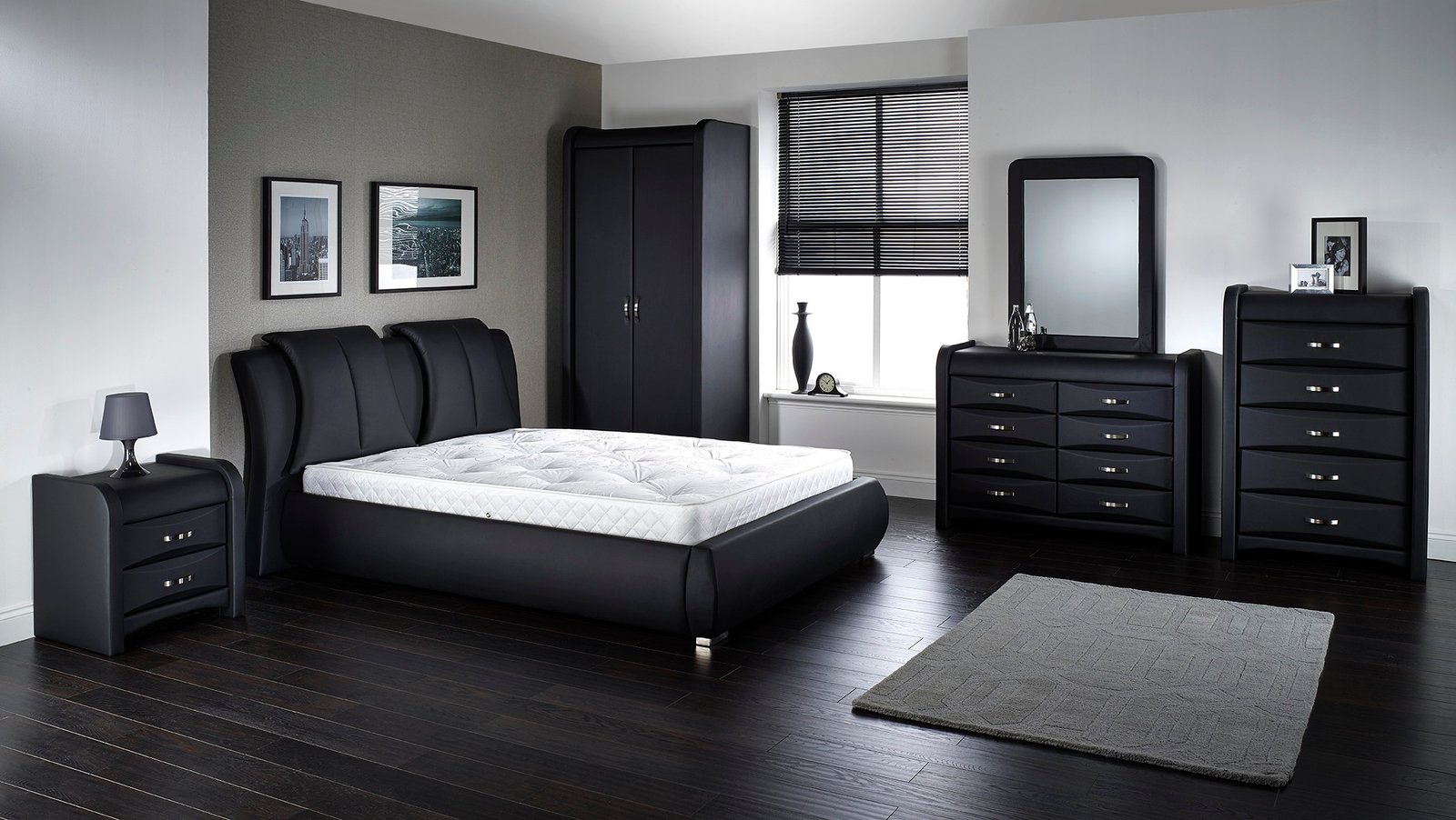 azure black faux leather bedroom furniture collection