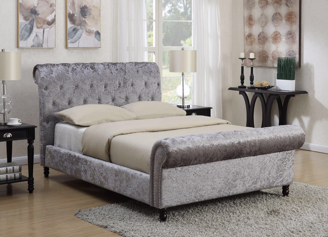 Galway Chesterfield Crushed Velvet Fabric Bed Frames ALL SIZES ...