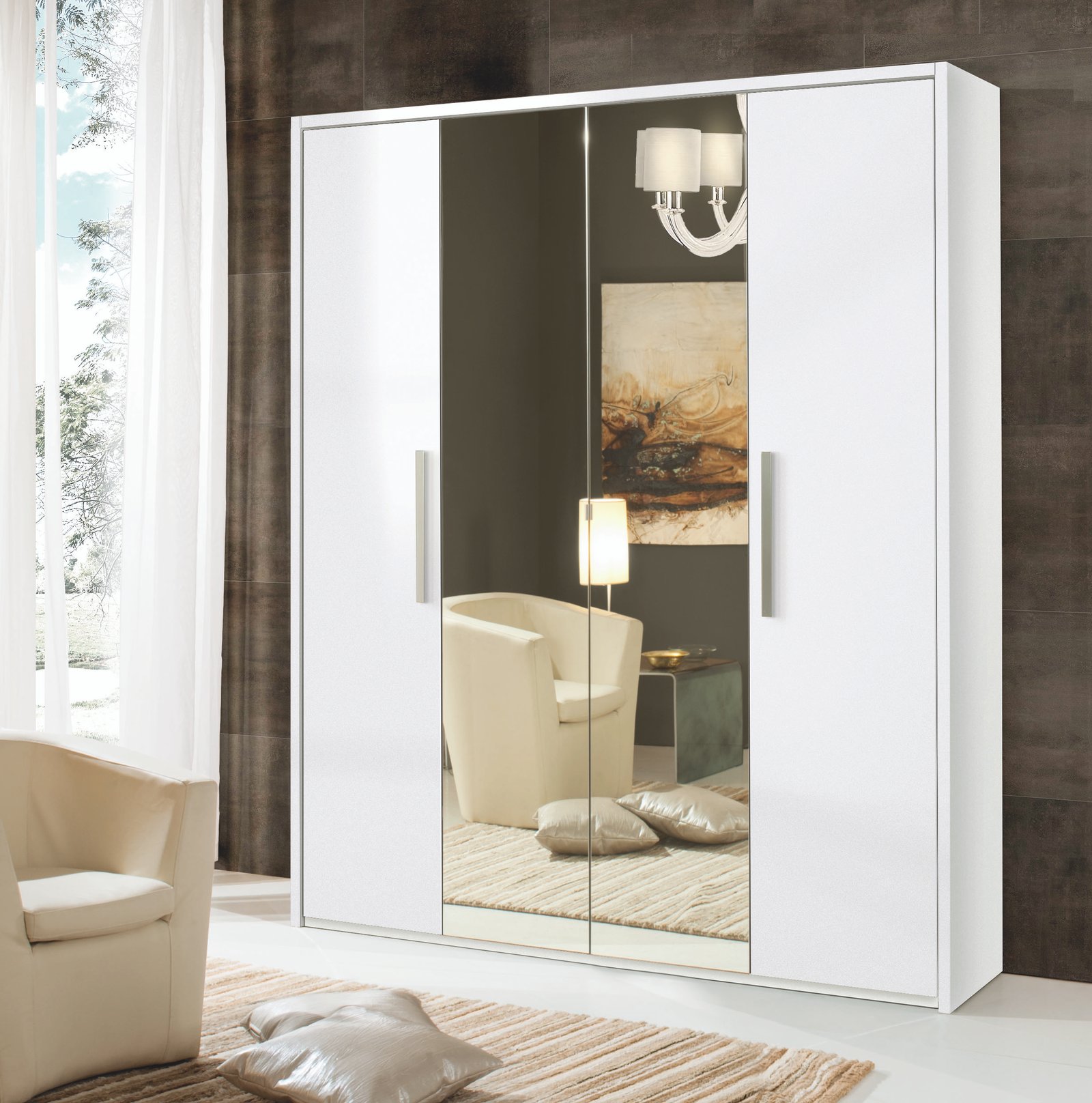 New Luxury Bella Italian White Bedroom Set with 4Door Wardrobe H2O