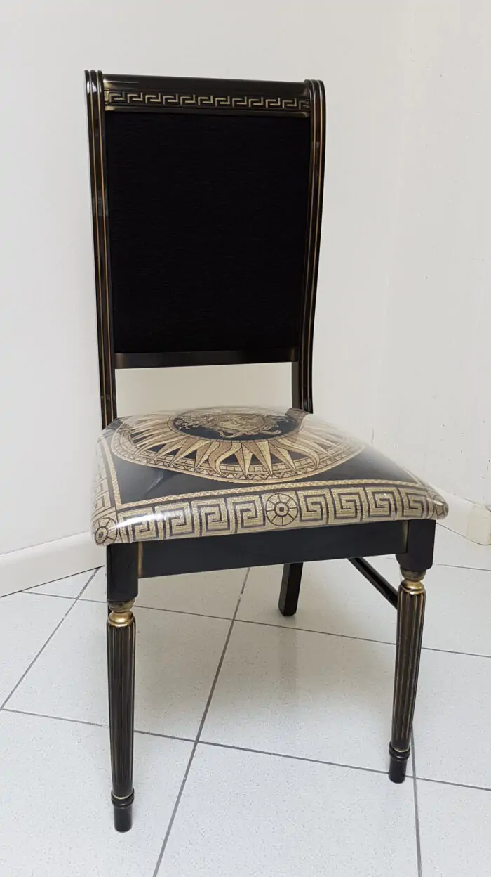 Versace Rosella Style Large Italian Dining Table Set Black-Gold H2O Design - Image 13