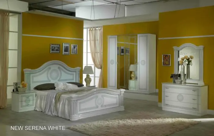 New Serena Italian Eco Wooden Headboard White and Silver Bedroom Set by Ben Company