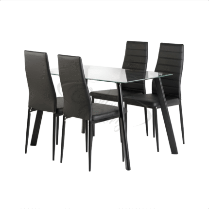 Abbey 47" Dining Set in Clear Glass/Black/Black PU