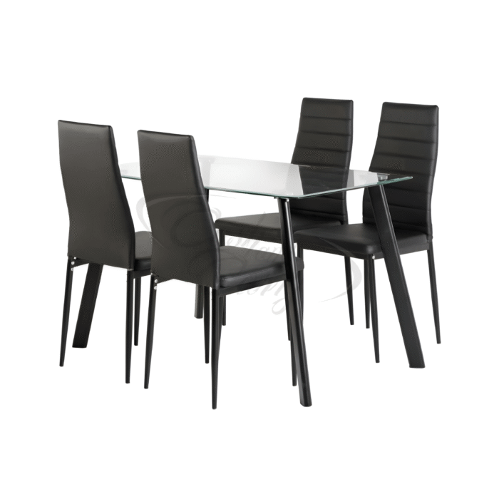 Abbey 47" Dining Set in Clear Glass/Black/Black PU