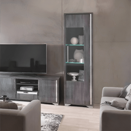Armony Grey High Gloss Single Door Display Cabinet by SanMartino