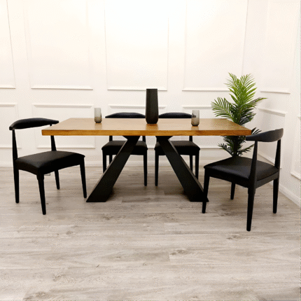 Axel Solid Wooden 1.8 Dining Table with Elsa Wooden Wishbone Chairs Matt Black Seat