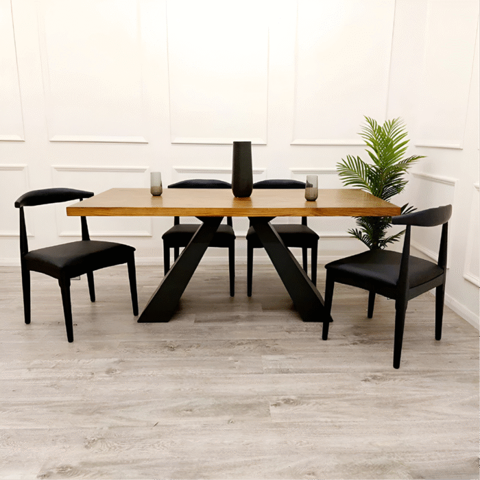 Axel Solid Wooden 1.8 Dining Table with Elsa Wooden Wishbone Chairs Matt Black Seat
