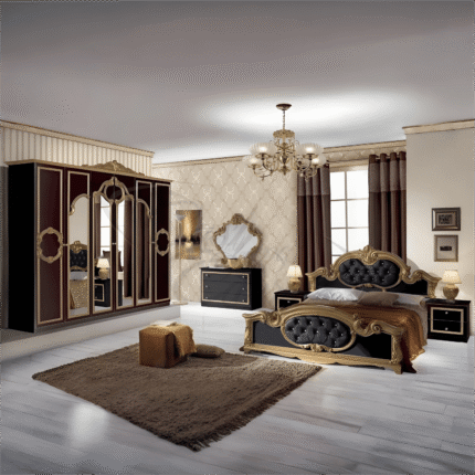 Barocco Italian Black-Gold Bedroom Set
