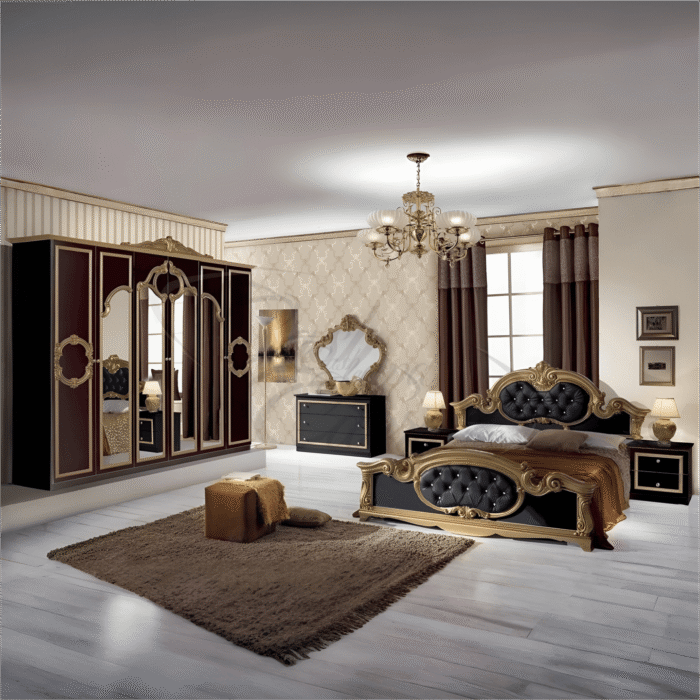 Barocco Italian Black-Gold Bedroom Set