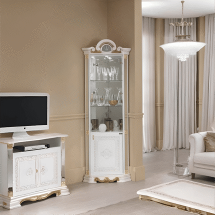 Ben Company Betty White/Gold Finish Italian Corner Display Cabinet