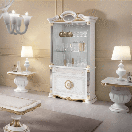 Betty Luxury Italian High Gloss 2 Door Display Unit Vitrine White and Gold Ben Company
