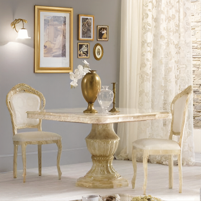 Betty Round Dining Table + 4 Chairs (Onyx/Black & white)