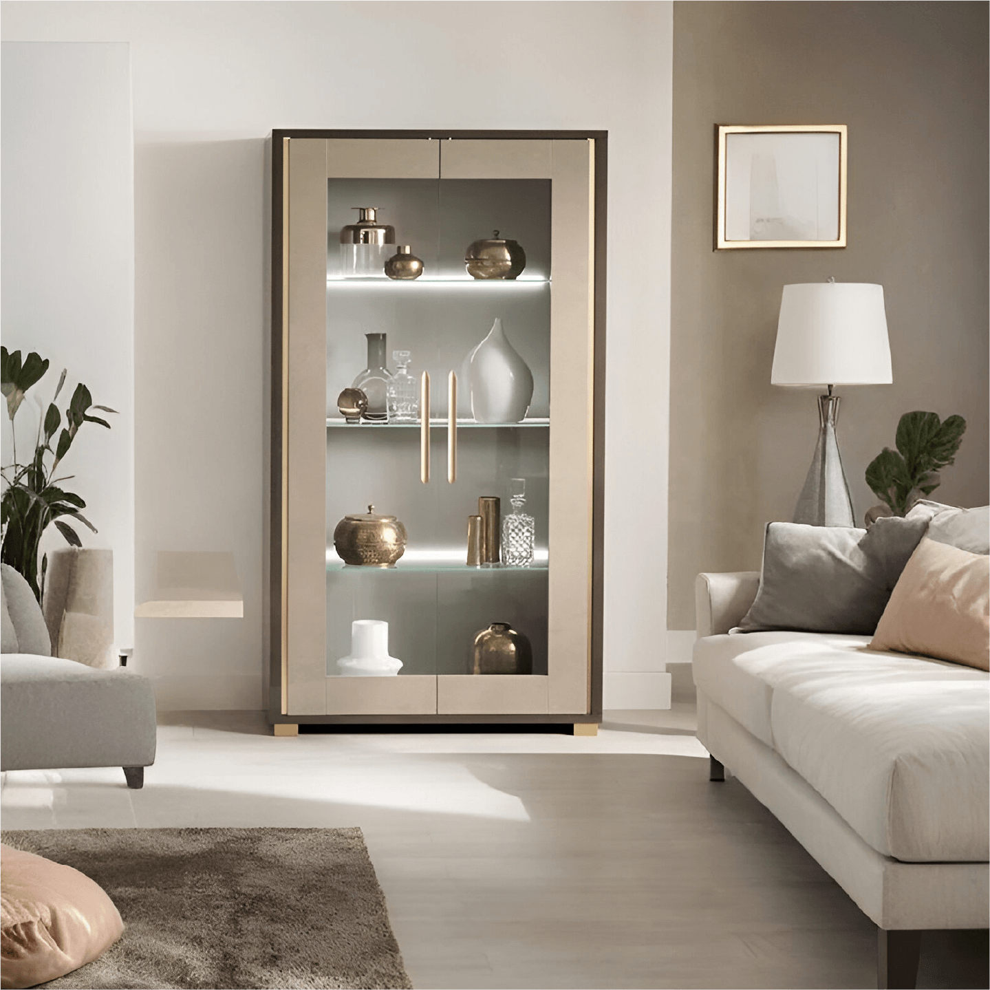 Cesar Sand Birch and Brown Finish 2 Door Italian Display Cabinet by SanMartino