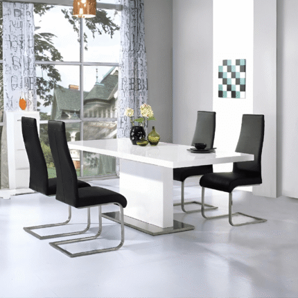 Chaffee Dining Set White High Gloss 4 Chairs