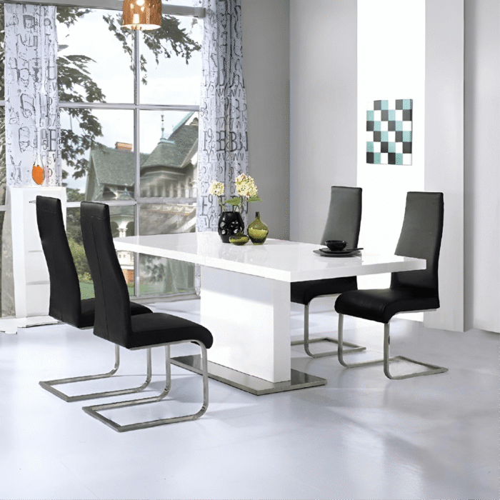 Chaffee Dining Set White High Gloss 4 Chairs