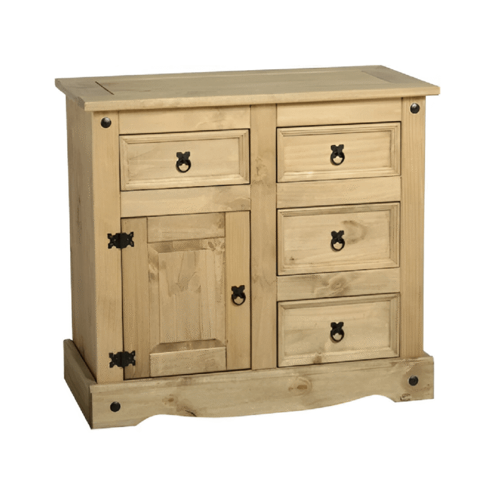 Corona 1 Door 4 Drawer Sideboard in Distressed Waxed Pine