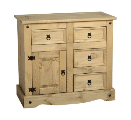 Corona 1 Door 4 Drawer Sideboard in Distressed Waxed Pine