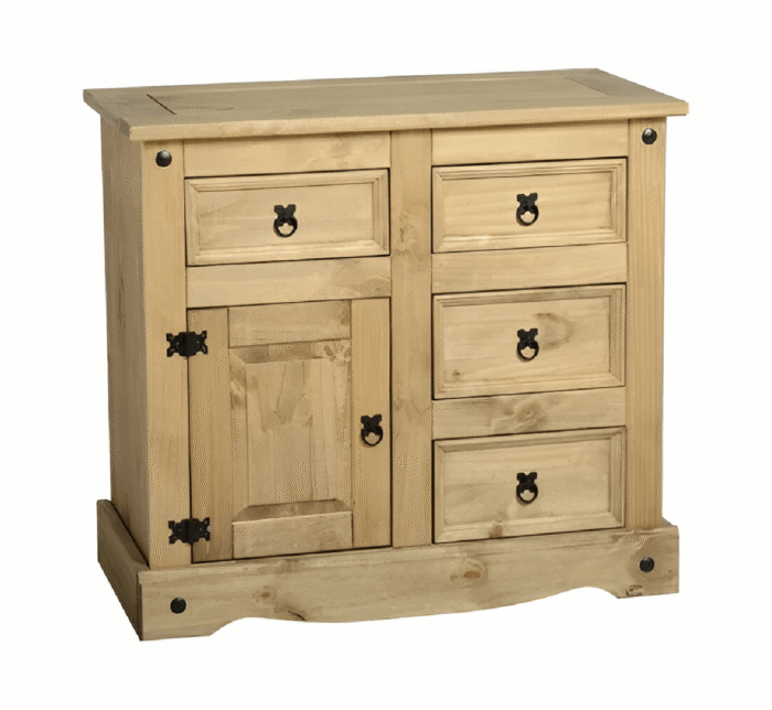 Corona 1 Door 4 Drawer Sideboard in Distressed Waxed Pine