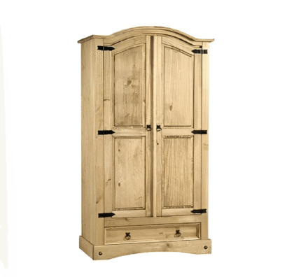 Corona 2 Door 1 Drawer Wardrobe in Distressed Waxed Pine