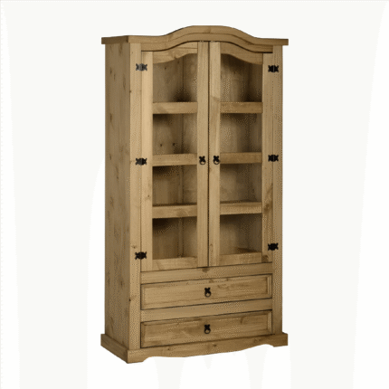 Corona 2 Door 2 Drawer Glass Display Unit in Distressed Waxed Pine/Clear