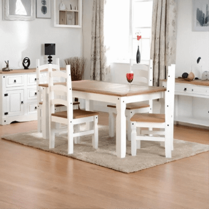 Corona 5' Dining Set White/Distressed Waxed Pine + 4 Chairs