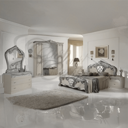 Cristina Luxury Italian High Gloss Cream-Silver 4 Doors Bedroom Set by Ben Company