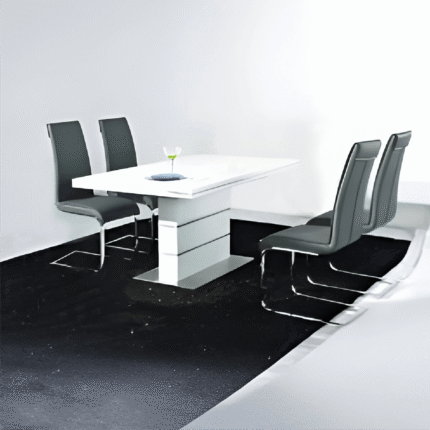 Dolores Dining Set White with Stainless Steel Base 4 Chairs