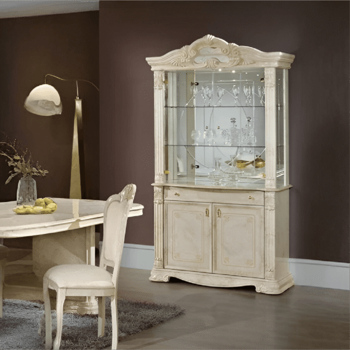 Elizabeth 2 Doors Italian Display Cabinet High Gloss Beige Marble  (H2O Design)