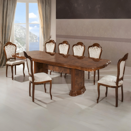 Elizabeth Walnut Radica Italian Rectangular Extending Dining Table with 6 Chairs (H2O Design)