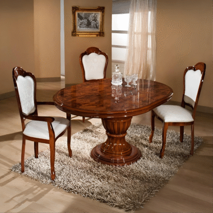 Elizabeth Walnut Radica Italian Round Extending Dining Table with 4 Chairs (H2ODesign)