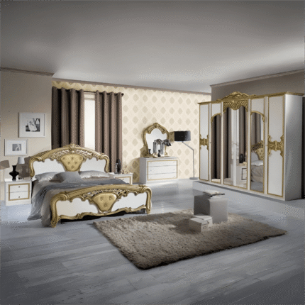 Eva Italian 4/6 Doors Bedroom Set White/Gold and Black/Gold