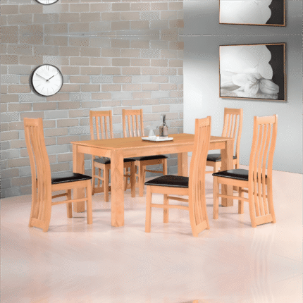 Folly Natural Oak Wooden Dining Table (Large) with 6 Chairs