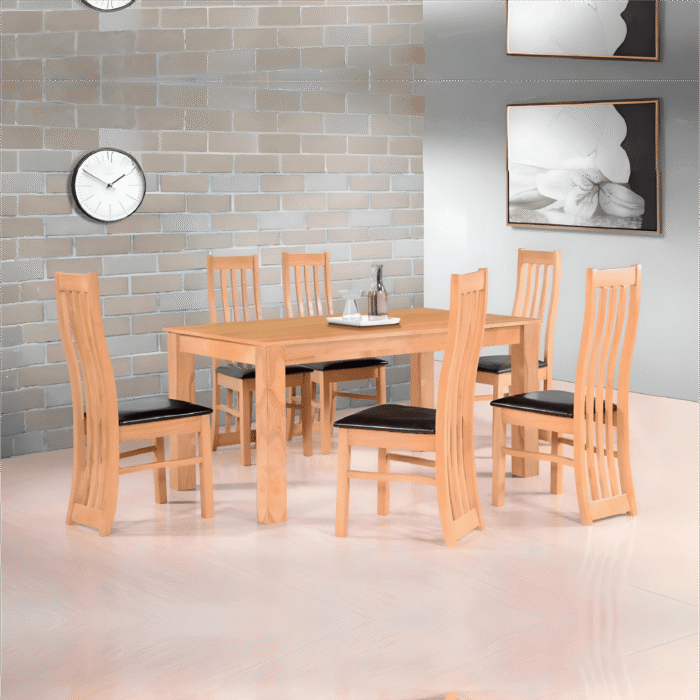 Folly Natural Oak Wooden Dining Table (Large) with 6 Chairs