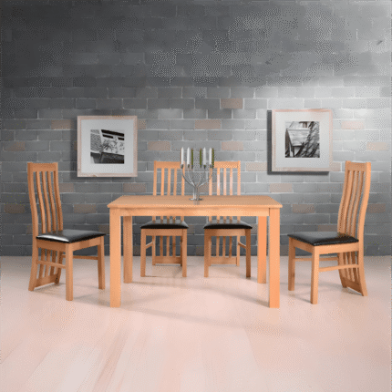 Folly Natural Oak Wooden Dining Table with 4 Chairs