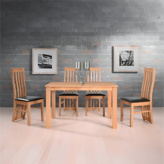 Folly Natural Oak Wooden Dining Table with 4 Chairs