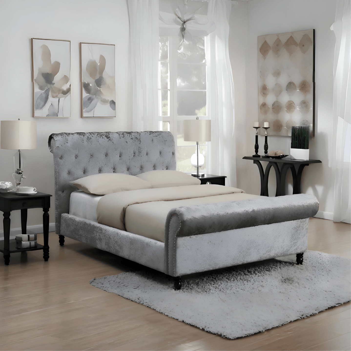 Galway Chesterfield Crushed Velvet Fabric Bed Frames ALL SIZES AVAILABLE