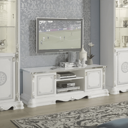 Greta Classic Italian TV unit White/Silver and New Cream/Gold Finish