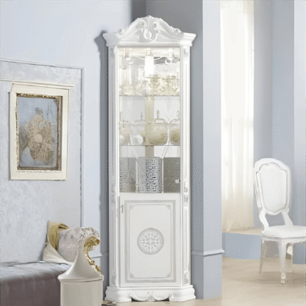 Greta – Classic Italian Corner Display Cabinet – High Gloss White