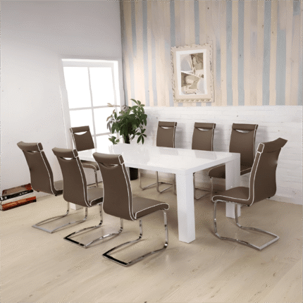 High Gloss (White) Dining Table with 8 PU Chairs