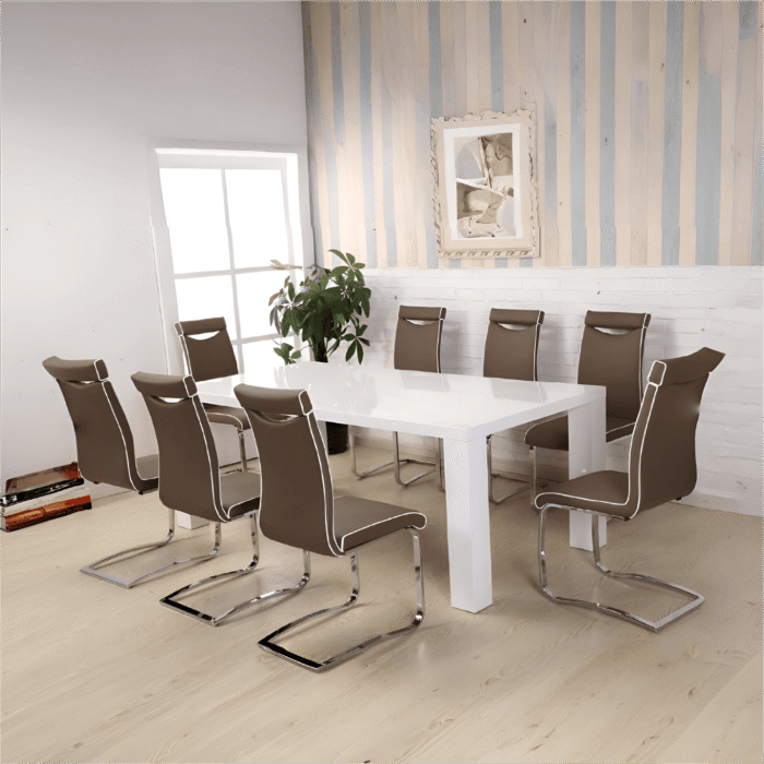 High Gloss (White) Dining Table with 8 PU Chairs