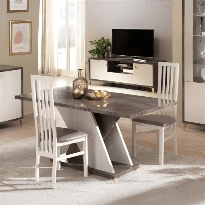 Ibiza Italian Sand Birch & Brown High Gloss Rectangular Dining Table only By SanMartino