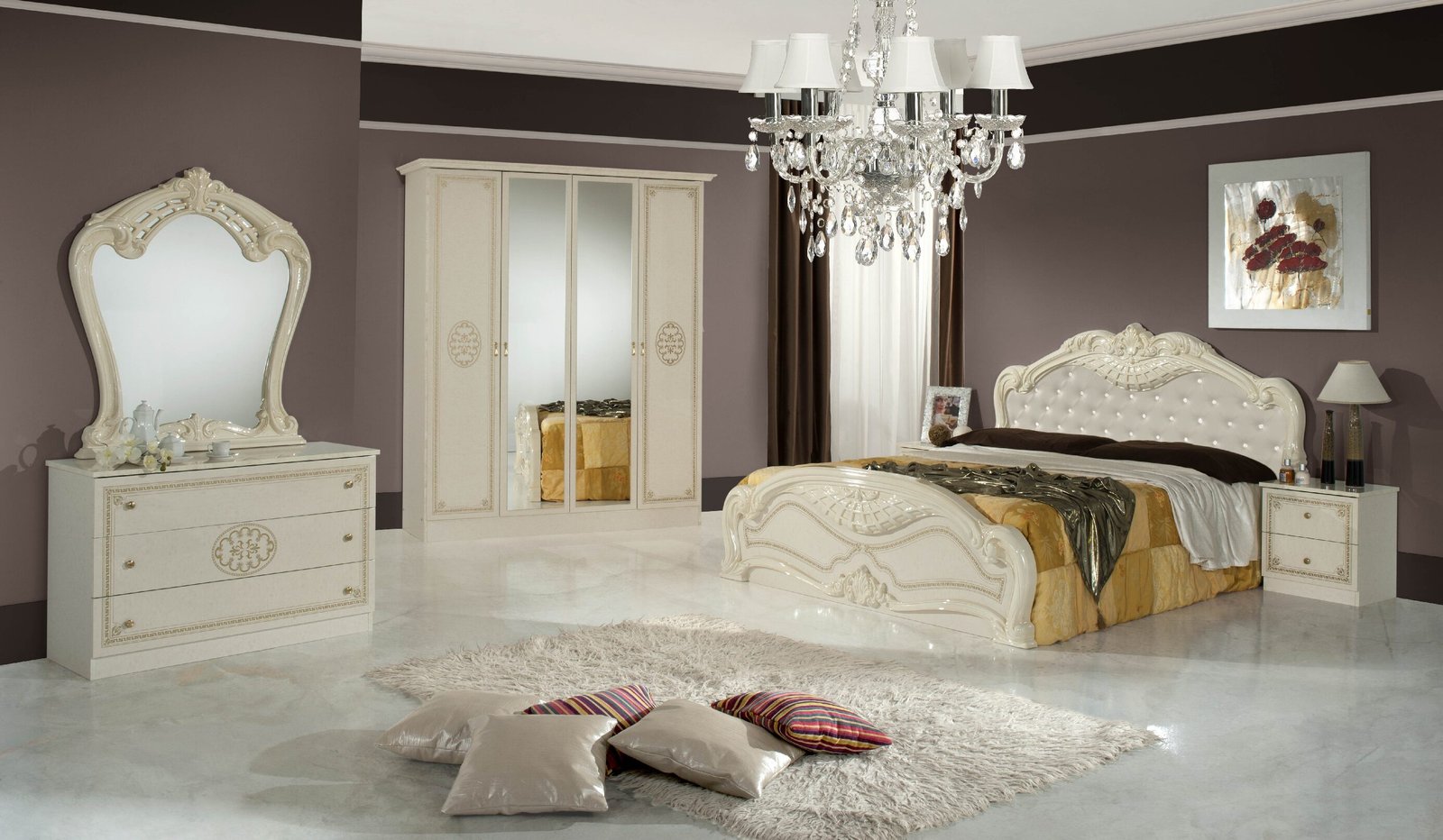 LUCY STUNNING COMPLET ITALIAN 4 DOORS WARDROBE BEDROOM SET - Image 2