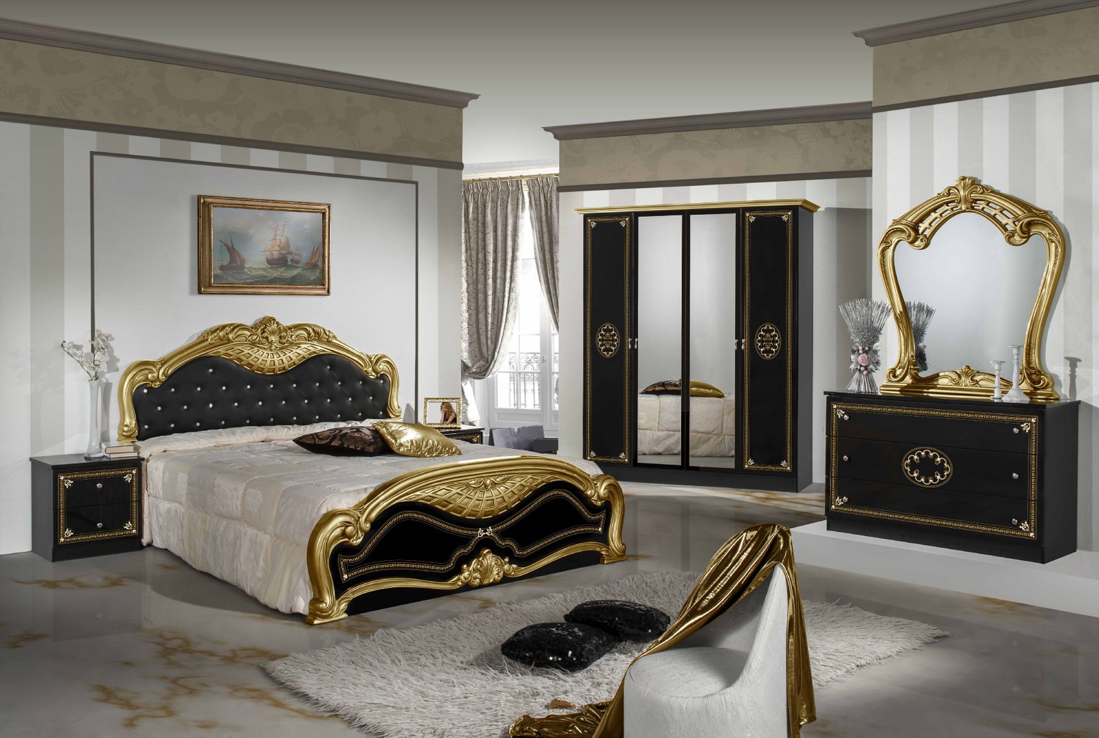 LUCY STUNNING COMPLET ITALIAN 4 DOORS WARDROBE BEDROOM SET