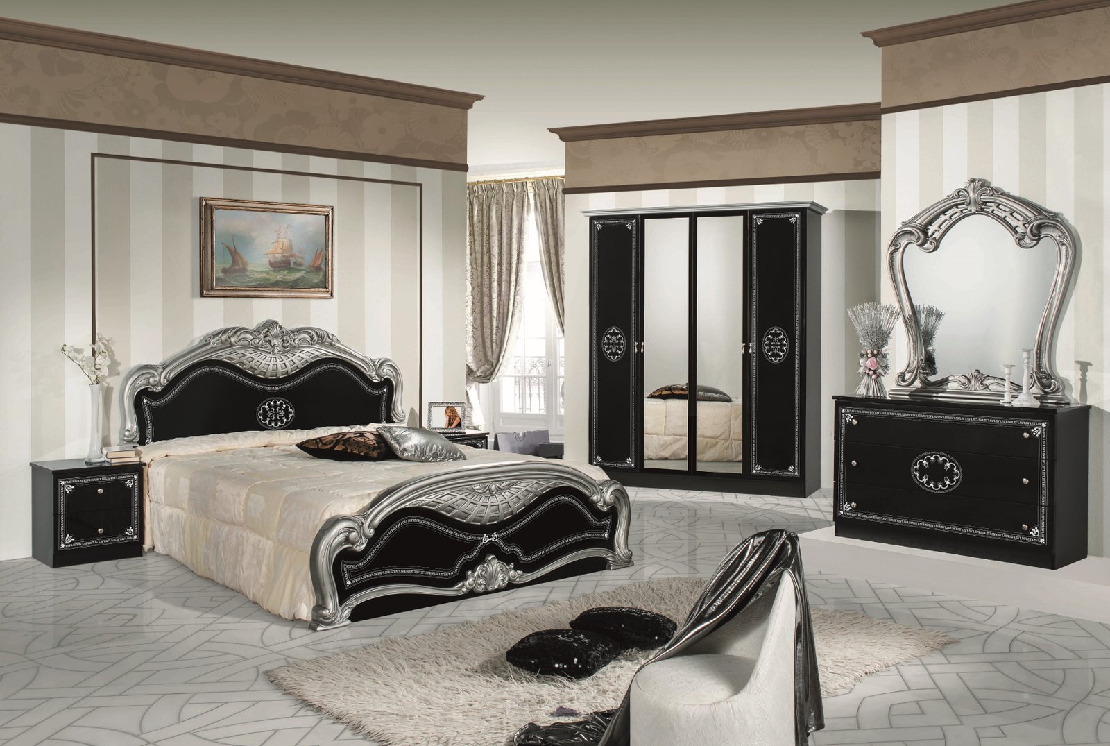 LUCY STUNNING COMPLET ITALIAN 4 DOORS WARDROBE BEDROOM SET - Image 3