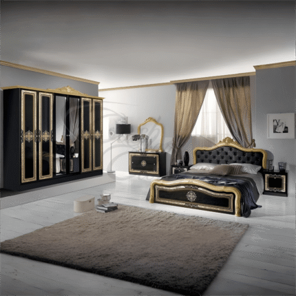 Luisa Italian High Gloss Black and Gold Bedroom Set