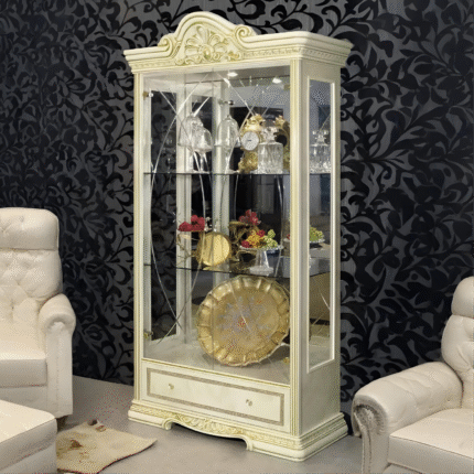 Luxury Leonardo Italian 2 Door Display Unit ivory and Gold finish by Camel Group