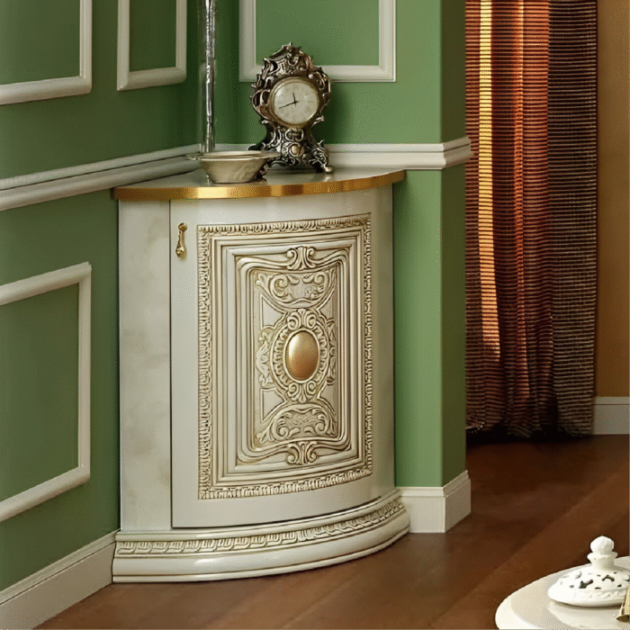 Luxury Leonardo Italian High Gloss Ivory Finish Corner Base by Camel Group