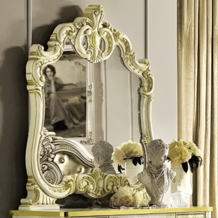 Luxury Leonardo Italian High Gloss Ivory Finish Italian Mirror by Camel Group