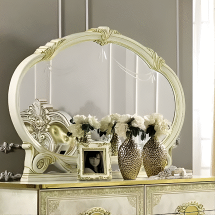 Luxury Leonardo Italian High Gloss Ivory Finish Large Mirror by Camel Group