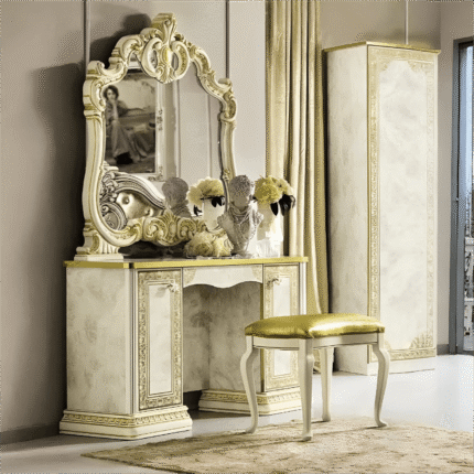 Luxury Leonardo Italian High Gloss Ivory Finish Vanity Dresser by Camel Group