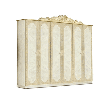 Luxury Leonardo Italian High Gloss Ivory and Gold Finish 6 Door Wardrobe by Camel Group Italia
